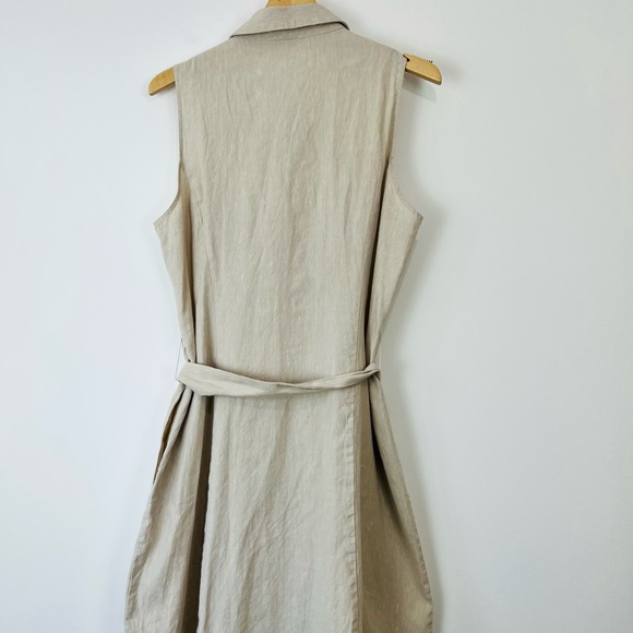 Hobbs Beige Linen Blend Sleeveless Tie Waist Button Up Shirt Dress UK 14 - Picture 13 of 16